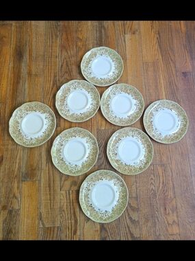 Vintage Romantic England J & G Meakin Set Of 8 Teacup Plates